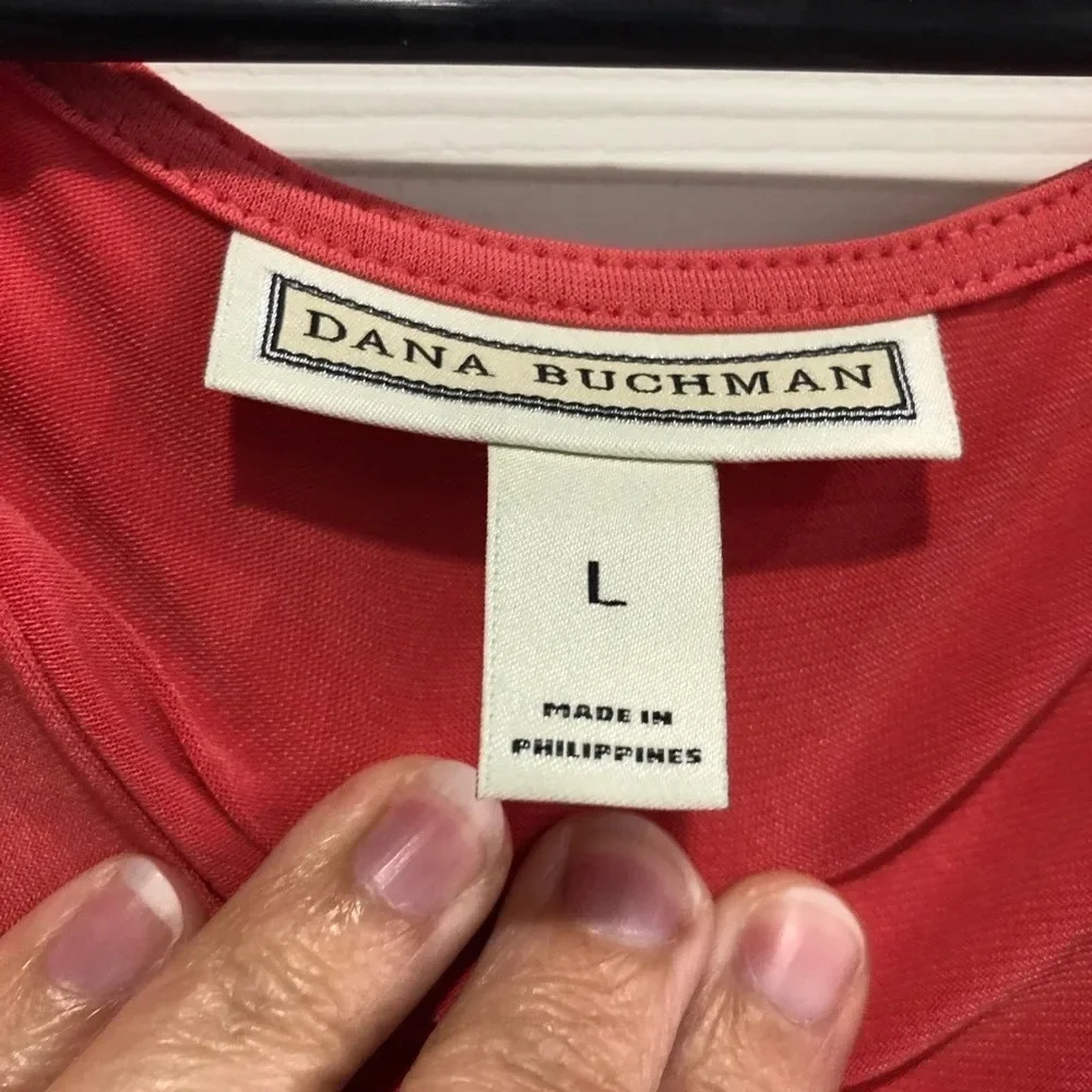 Dana Buchman Blouse Shirt L Release Pleat Coral Pink Orange NWT